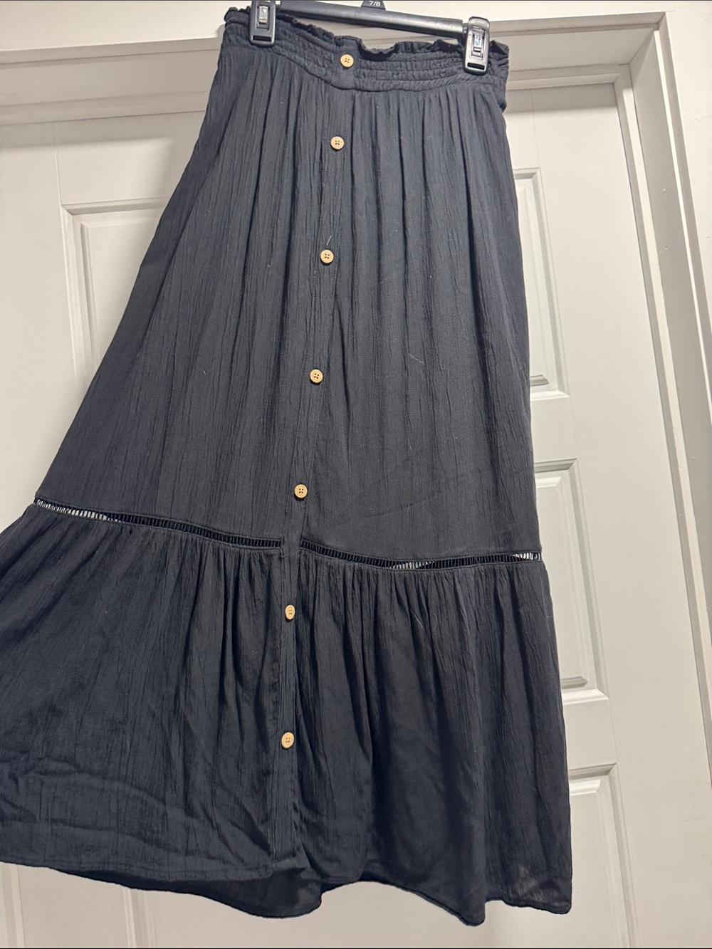 SO Black Button-Front Tiered Maxi Skirt